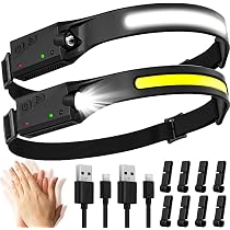 Lampe Frontale LED Rechargeable 2000 Lumens, 2x LED, Grand Angle 230°, Capteur De Mouvement, étanche IPX5, Pour Camping Et Pêche
