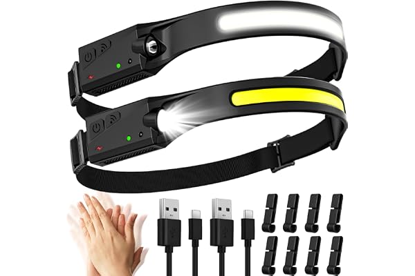 Aaizplz 2 Pièces Lampe Frontale LED Ultra Puissante,2000 Lumens 5 Modes Lampe Frontale Rechargeable,Capteur De Mouvement USB IPX4 Étanche Torche Frontale,Pour Le Camping Pêche Le Jogging Pêche Vélo