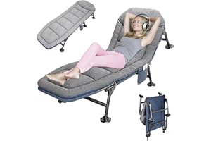 AYDFUORT Foldable Sun Lounger, Garden Sun Loungers, 5-way Adjustable Camping Bed, Folding Sunbed with Pillow and Mattress, Fishing Bed Chair Perfect for Camping, Indoor/Outdoor (190 x 65 x 30 cm) (1, Grey)