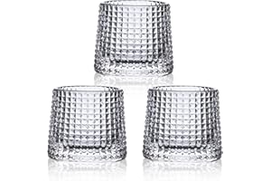 HolaJia Bicchieri whisky cristallo- Bicchieri amaro premium da 5OZ, bicchieri rum in vetro, 3 bicchieri da whisky per bourbon, scotch, cocktail, cognac, rum (reticolo di cristallo)