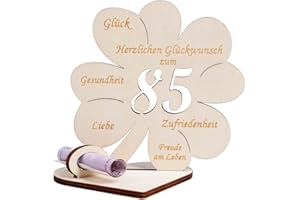 PACKRA Geldgeschenke Geburtstag, Kleeblatt Glück Geldgeschenk 85 Geburtstag Frauen Männer, Geldgeschenk aus Holz Holz Schild Gästebuch für Geburtstag Hochzeit Geschenk, Personalisiert Tischdekoration