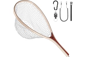 SF Fly Fishing Landing Net Wooden Frame Soft Rubber Mesh Trout Net Catch and Release Fishing Net