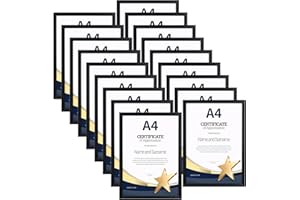 EYMPEU Bilderrahmen A4(21 x 29,7 cm) 18er-Set, für Wand und Tisch, geeignet für den Einsatz in Büros und Wohnungen, Schwarz