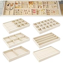 6 Plateaux Bijoux Velours, Plateau Bijoux Pour Tiroir Peut Stocker