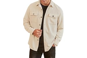AlvaQ Men's Shirt Corduroy Long Sleeve Casual Shirt Men's Jacket Regular Fit Button Up Shirt Jacket with Flap Pocket S-XXL
