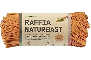 folia 9040 - Raffia arancia naturale, 1 mazzo da 50 g, filo di paglia naturale, ideale per fai da te, decorazioni o composizioni, mazzi e altri lavori floristici