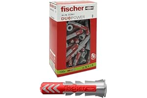 Fischer Lot de 100 chevilles Duopower 8 x 40 mm pour mur plein, brique perforée, plaque de plâtre, 537641