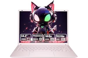 Pryloxen Ordinateur Portable 14.1" Rose - Écran IPS 2K (2160x1440), Processeur Quad-Core N5105, 16 Go RAM, 512 Go SSD, WiFi 5G/BT 4.2, Webcam, Clavier Rétroéclairé