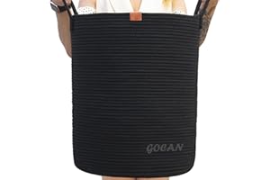 Gocan grande taille haute forte panier à linge tissé panier de rangement oreiller couverture salon ou chambre à coucher décoration jouet h50xd38cm noir