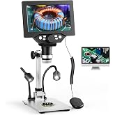 Digital Microscope, Couleeur 1200X 12MP Rotating Height Microscope and Microscope for Kids, 7 Inch Screen Microscope with 2 S