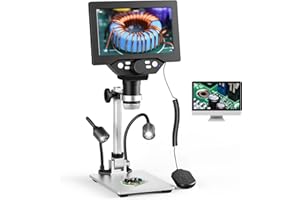 Microscopio Digitale, Couleeur Altezza Girevole 1200X 1080P e LCD Microscopio, microscopio con Display da 7 Pollici con 2 Luci Laterali Regolabili e 8 Sfere LED per Riparazioni Elettroniche
