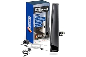 SCHWAIGER Aktive Außenantenne I Schwarz I DVBT2 DAB Aussenantenne aktiv mit Breitbandverstärker I wetterfest & UV-beständig I DVB-T2 DAB+ Antenne für digitales Fernsehen & Radio I inkl. LTE-Filter