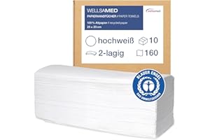 ‎WELLSAMED Wellsamed Paper Hand Towels, Pack of 1600, 25 x 23 cm, Bright White, 2-Ply, ZZ-Fold Environmentally Friendly Folding Towels, Hand Towels, Paper Towels
