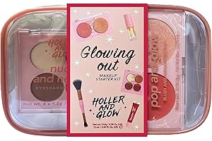 HOLLER & GLOW Holler And Glow Glowing Out Makeup 5 Piece Gift Set, Eyeshadow Quad, Blush & Highlighter Duo, Lip Oil, Lip Gloss, Dual Ended Brush, Long Lasting, High Pigment, Cruelty Free