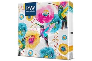 PAW DECOR COLLECTION PAW - Servilletas Papel 3 Capas (33 x 33 cm) I 20 Unidades I Perfecto para Cumpleaños, Fiestas, Bodas, Comuniones y Celebraciones I Servilletas de Papel de Colores I Colibrí