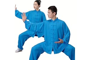 HFCY Cinese Tradizionale Arti Marziali Kung Fu Tai Chi Abbigliamento per Uomini Donne Camicia Manica Lunga Pantaloni Formazione Uniforme Primavera, Blu Scuro XXL