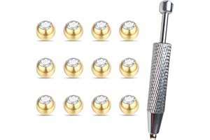TKWXE 16G 3mm Replacement Piercing Balls and Piercing Ball Grabber Tool Compatible with Externally Threaded Piercings for Septum,Ear and Lip Piercings