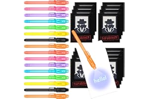 OFFCUP Invisible Ink Spy Pen Set - 16pcs Magic Marker with UV Light and Pouch for Detective Theme Writing Secret Messages - Kids Party Bag Fillers with Book