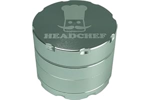 Headchef Razor, 4 Piece Grinder, Metal Herb and Spices Grinder with Sifter Scraper (Silver, 50mm)