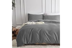 MR&HM Bedding Duvet Cover Sets Double Bed, Soft Microfibre Double Bedding Set with 1 Duvet Cover 2 Pillow Cases, Comfortable Bedding & Linen with Corner Ties for Double Duvet (Double, Dark Grey)