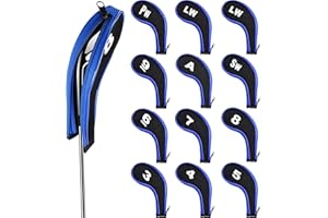 HAOSEA 12Pcs Golf Iron Head Cover,Printing Irons Head Covers Set Club Heads Protector Wedge Head covers with Zip (Black+Blue)