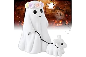KutaKuta Halloween Ghost Walking His Ghost Dog Ornaments 2024 New Spooky Ghost Dogs Sculpture for Halloween Decorations for Indoor Outdoor Home Porch Yard Decorations (Mädchen)