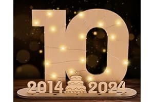 Giftota 2024 Originale Libro Degli Ospiti in Legno per Uomo e Donna - 10 Anni Regali Creativi in Denaro - Regalo di Compleanno in Legno per il 10° Anniversario con Luci LED - DIY Decorazioni in Legno