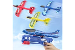 Sugar Kee Avion Polystyrene Planeur Jouet Pistolet Catapulte, 3 Pièces Avion Enfant Maquette, Cadeaux pour garçons de 3-10 Ans, Jeux Exterieur Enfant 3-10 Ans