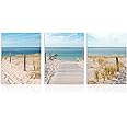 Dazzlewall 3 PCS Beach Wall Art Poster Blue Sky Sea Prints, Coastal Wall Poster for Bathroom Bedroom Decor 12x16 in Unframed