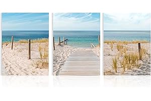 Dazzlewall Lot de 3 Art Mural en Toile de Plage Impression Bleu Ciel Mer, Décoration Murale de Plage pour Salle de Bain Chambre 30x40 cm Sans Cadre