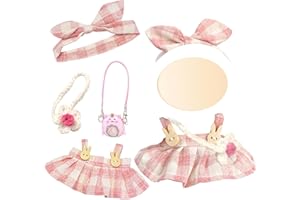 Xerteam Ropa para muñecas de 17 cm, 3 Piezas de Ropa de muñeca a Cuadros Rosa con Bolsa de Flores, Accesorios de de Peluche, Juego de Rop, niño y niña (sin muñeca)