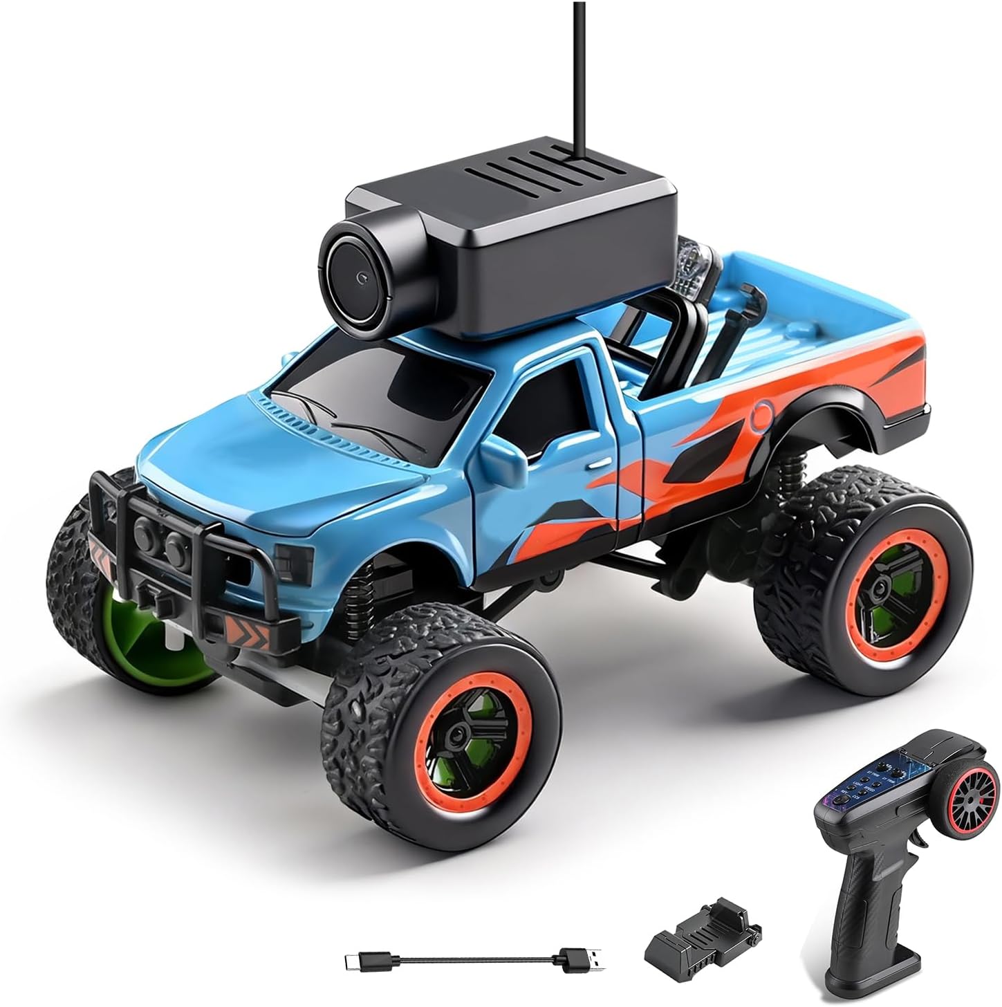 Dilwe Coche RC con Cámara 2,4G, Vehículo Todoterreno con Control Remoto con Cámara HD, Luces LED Giroscópicas Controladas por Aplicación para Conducción Inmersiva (Blue)