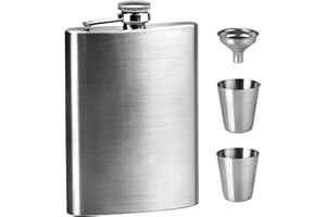 KARAA 4 Pezzi 8 oz/230ML Fiaschetta Alcool Hip Flask Whisky Vodk Grande Capienza (Argento) con 2 Tazze e Imbuto INOX
