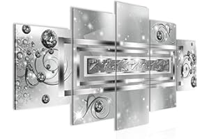 Runa Art - Tableau Abstrait 200 x 100 cm 5 Parties XXL Decoration Murale Dessin Gris Noir Blanc 103851c