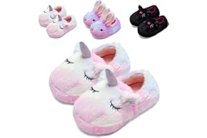 WateLves Kids Cute Bunny Unicorn Cat Girls Boys Slippers - Children's Closed-back Warm House Anti-slip Fluffy Slippers