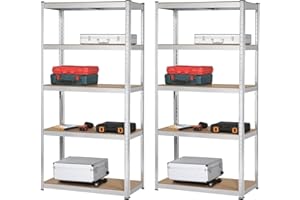 BRIGROS LA VOGLIA DI FARE Brigros Scaffale Metallo Garage 180x90x40cm Ad Alta Portata 875kg, 5 Ripiani Mdf, Scaffale Salvaspazio Ideale Per Garage, Officina, Cantina, Magazzino, Design Modulare (Doppio, Galva)