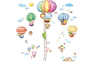 DECOWALL DA-1606N1406B Tabella di Altezza con Mongolfiere con Animali Adesivi da Parete Decorazioni Stickers Murali Soggiorno Asilo Nido Camera Letto per Bambini decalcomanie