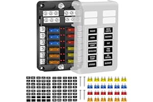 Geloo Caja de Fusibles 12 Vías Portafusibles con Lámpara de Alerta LED Porta Fusibles Coche con Cuchilla Negativa para Coche Barco Autocaravana Furgoneta