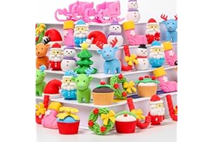 LATERN 60Pcs 3D Christmas Erasers, Assemblable Puzzle Erasers Santa Claus Reindeer Snowman Christmas Tree Christmas Eraser for Xmas Gift Party Favors Children Study Supplies Classroom Reward