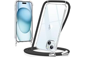 caslord Handykette kompatibel mit iPhone 15 6,1 Zoll, Necklace Hülle mit Bands Handyhülle für zum Umhängen, Transparent Case mit Handykordel,Stoßfeste Schutzhülle zum Umhängen Kordel, Schwarz