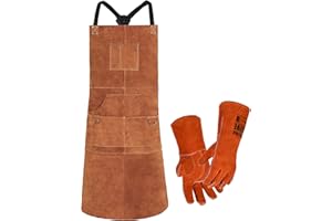 QeeLink Leather Apron, Leather Woodwork Apron with 6 Tool Pockets Heavy Duty Welding Apron for Men Women Heat Resistant Work Shop Supplies …