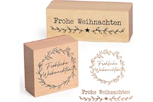BOFUNX 2 Stücke Weihnachten Stempel Holzstempel Frohe Weihnachten Motivstempel Textstempel Weihnachtsstempel für Karten Geschenkpapier Scrapbooking