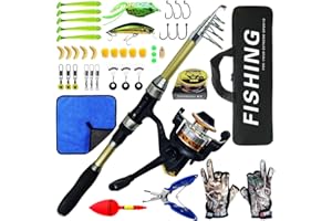 PEPPY Fishing Rod Reel Combo Set, Telescopic Fishing Rod with Carrying Bag and Fishing Line, Lure Set Accessory, Telescopic Fishing Rod Easy to Carry for Sea Fishing River Fishing