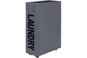 Caroeas Panier à Linge 55L avec Roulettes, Pliable et Étroit, Grande Capacité, Bac de Rangement sur Roues pour Petit Espace，Gris