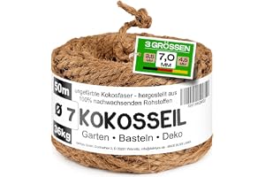 deli4you - kokosnötsrep 7 mm x 50 m - kokosnötsrep trädbinda kokosnötsrep för träd trädrem obehandlad - DIY-rep trädgårdssnör