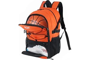 WOLT Football Bag with Boot Compartment Basketball Backpack with Ball Holder Sports Backpack with Water Bottle Pocket
