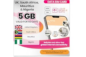 LOVE 2 SURF Love Mobile Data Only Sim Card - International Multi-Network 4G/5G Prepaid Pay As You Go Data Sim for Mobile Phones, WiFi Routers & More, UK, Nigeria & Mauritius & South Africa - 5GB for 60 Days