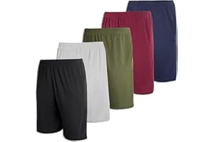 Real Essentials Boys' 5-Pack Mesh Active Athletic Performance Basketball Shorts with Pockets