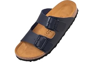 Palado Damen Pantoletten Korfu PF - Hausschuhe mit Natur Kork-Fussbett - bequeme Sandalen - Zweiriemer - Made in Spain