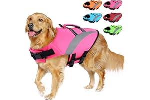 ALAGIRLS Kamizelka ratunkowa dla małych psów, kamizelka ratunkowa, Ripstop, kamizelka bezpieczeństwa, regulowana, z wysoką wypornością, uchwyt ratunkowy dla psów, ALADLJ003, różowa, XL